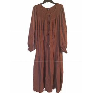 NWT Old Navy Plus Size Brown Tiered Dress Smocking Front Tie Size XXL